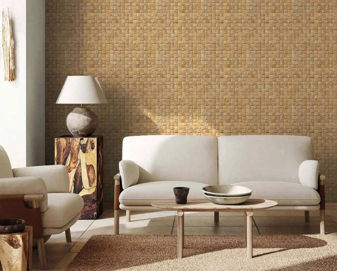 rattan weave wallpaper on the living room